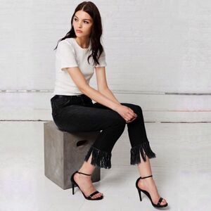 3x1 NYC Women’s Mid Rise Straight Leg Crop Jeans‎ Fringe Hem Size 28